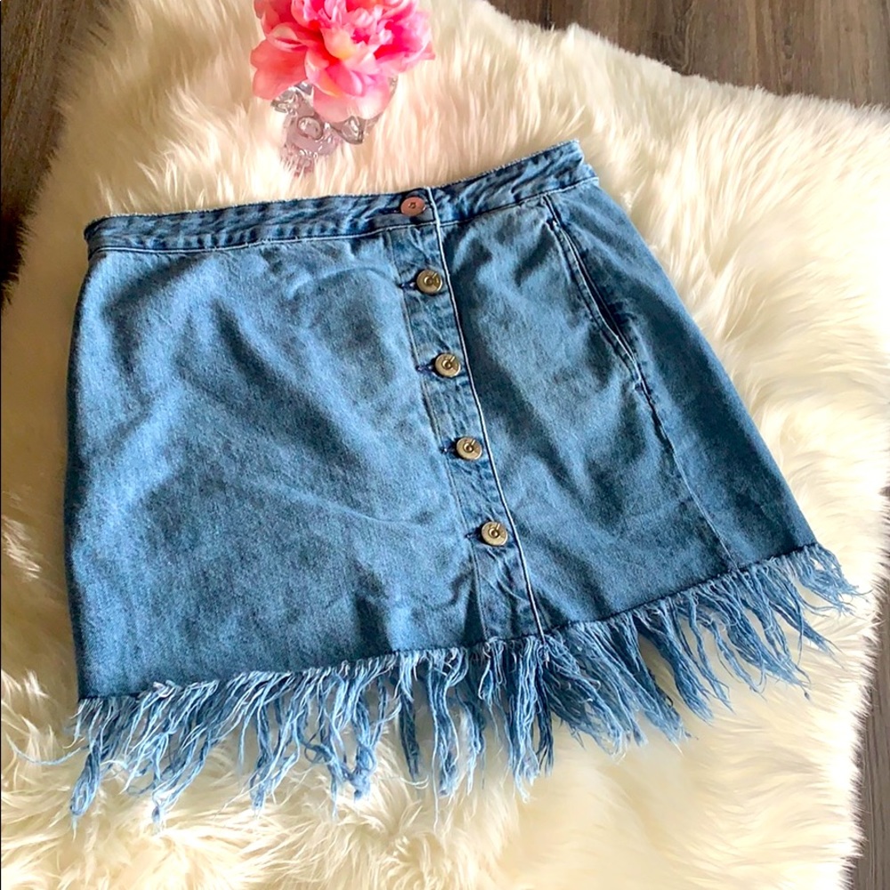 3x1 Fringe Bottom Jean Skirt